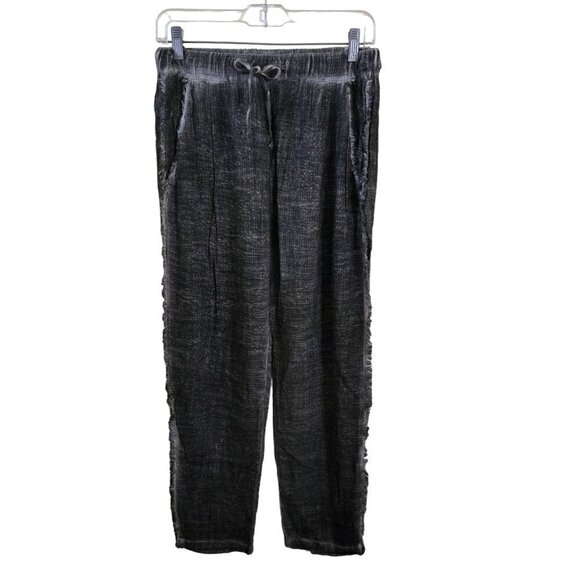 Unique Washed Black Rayon Blend Fringe Detail Pull On Pants Size M - Picture 1 of 6